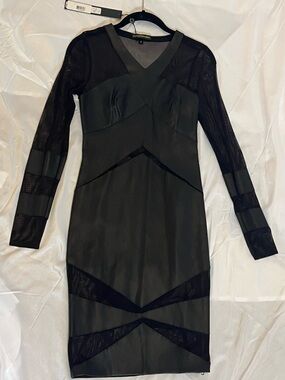 NWT Catherine Malandrino Leather Mesh Dress Black Size 2 $1500 Runway W/Receipt